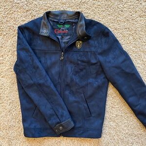 Armani Italian Faux Leather Suede Ferrari Blue Biker Moto Bomber Jacket Small